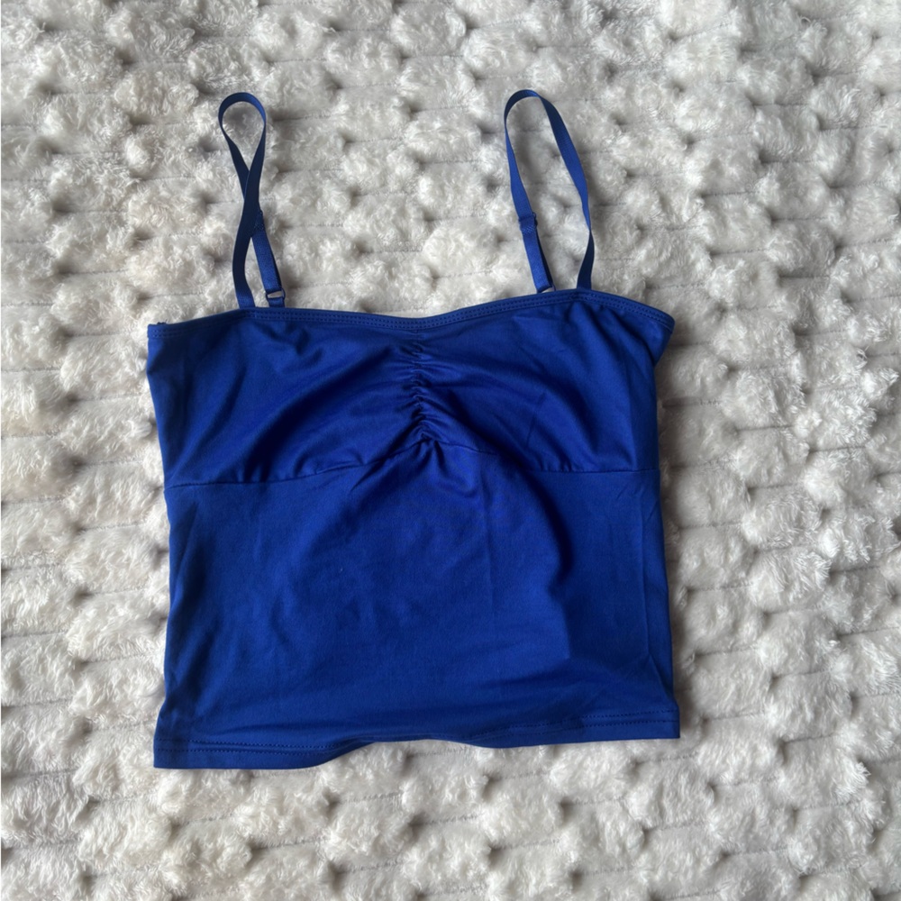 SHEIN Royal Blue Ruched Spaghetti Strap Crop Tank